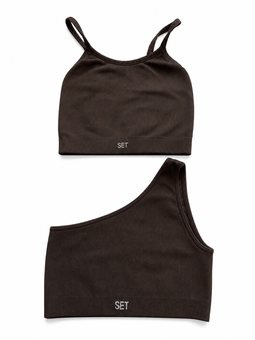 SET Active Brown Tank & One-Shoulder Crop Top Set Small